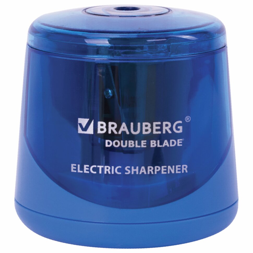 Точилка электрическая BRAUBERG DOUBLE BLADE BLUE, двойное лезвие, питание от 2 батареек AA, 229605, 229605