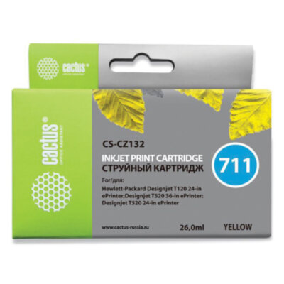 Картридж струйный CACTUS (CS-CZ132) для плоттеров HP DesignJet T120/T520, желтый, 362815