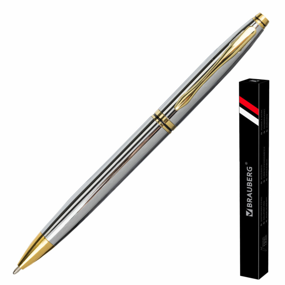 Ручка подарочная шариковая BRAUBERG "De Luxe Silver", корпус серебристый, узел 1 мм, линия письма 0,7 мм, синяя, 141414, 141414