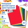 Картон цветной А4 МЕЛОВАННЫЙ ВОЛШЕБНЫЙ, 20 листов, 10 цветов, в папке, BRAUBERG, 200х290 мм, 113546, 113546