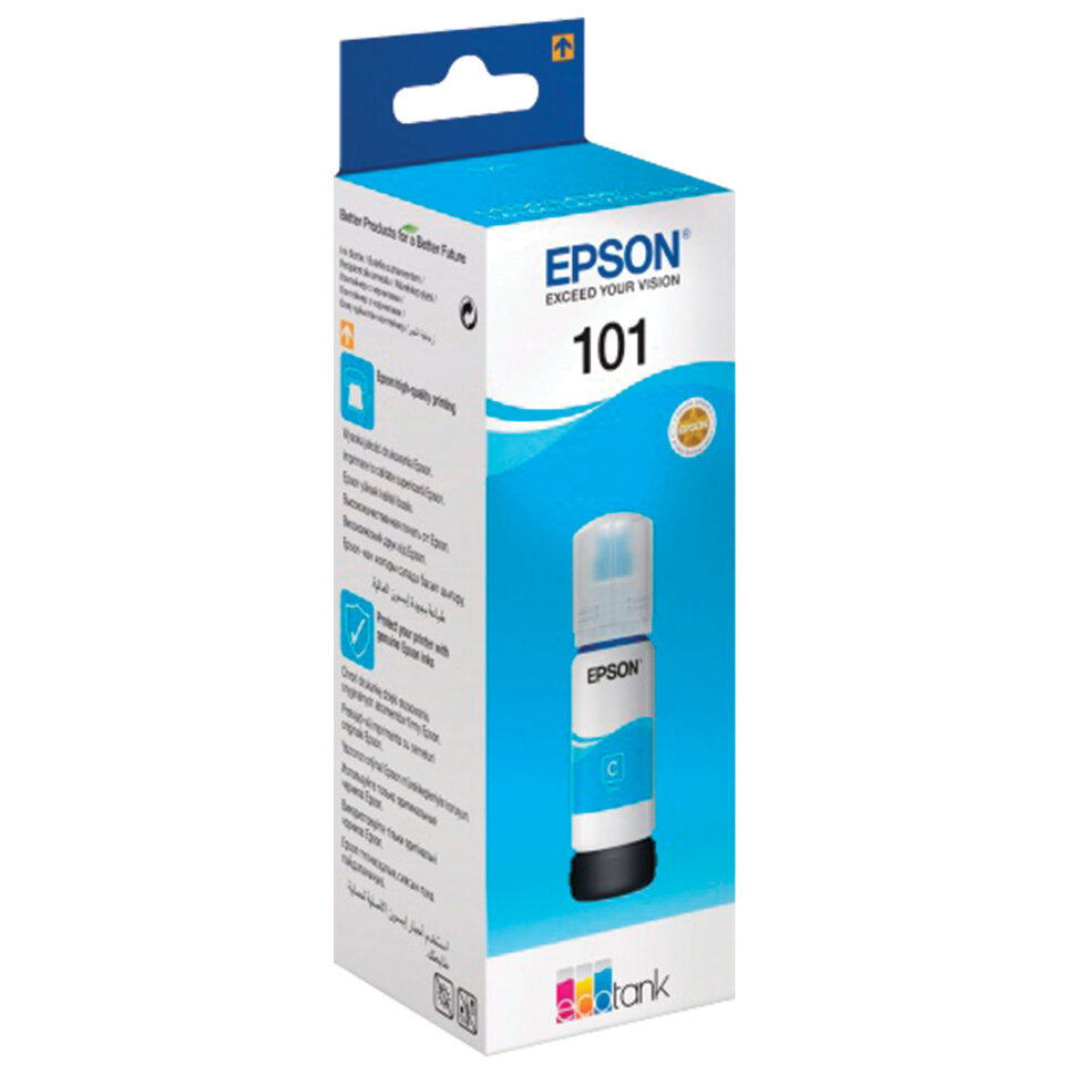 Чернила EPSON 101 (T03V24) для СНПЧ L4150/ L4160/ L6160/ L6170/ L6190, голубые, ОРИГИНАЛЬНЫЕ, C13T03V24A, 363024