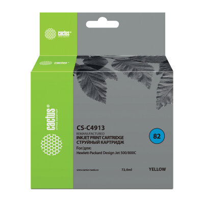 Картридж струйный CACTUS (CS-C4913) для плоттеров HP DesignJet 500/510/800, желтый, 361858