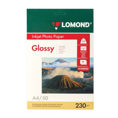 Фотобумага глянцевая, А4, 230 г/м2, односторонняя, 50 листов, LOMOND, 0102022, 360929