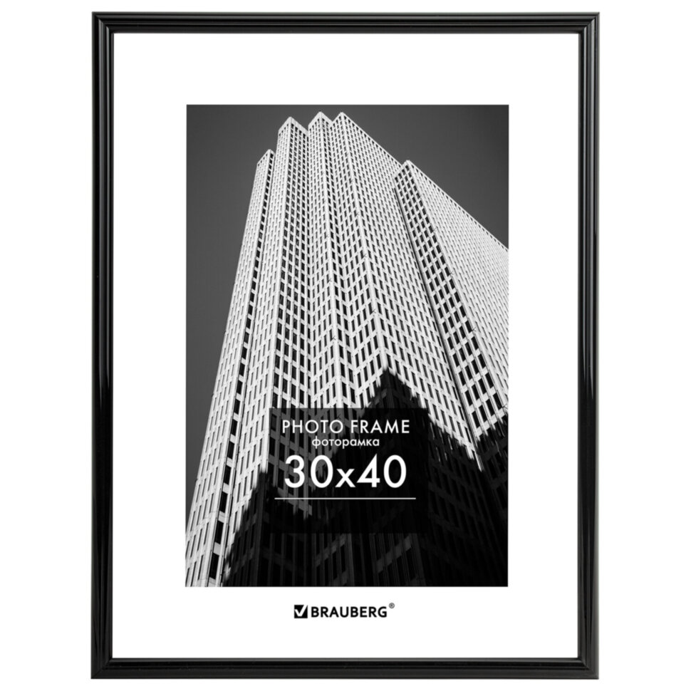 Рамка 30х40 см небьющаяся, багет 14 мм, пластик, BRAUBERG "Original", черная, 391230, 391230