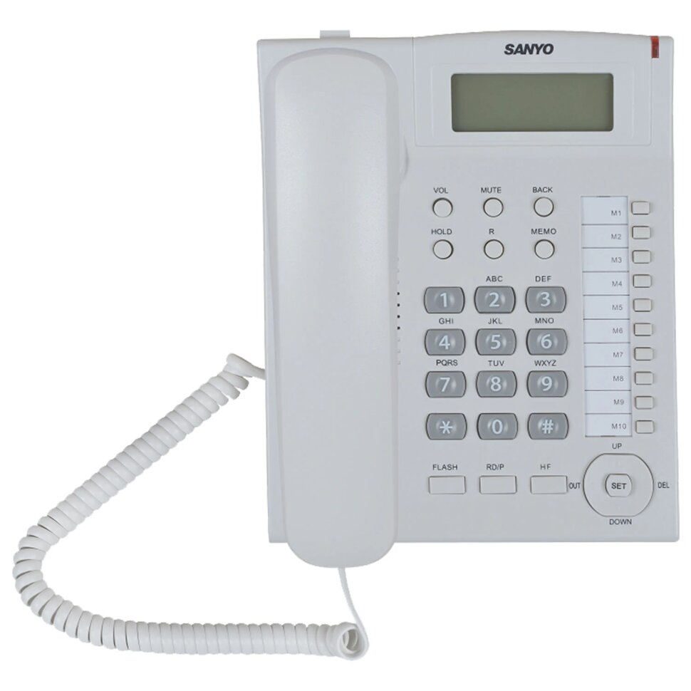 Телефон SANYO RA-S517W, спикерфон, память 30 номеров, тональный / импульсный режим, белый, 263235