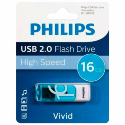 Флеш-диск 16 GB PHILIPS VIVID, разъем USB 2.0, синий, FM16FD05B/97, 514089