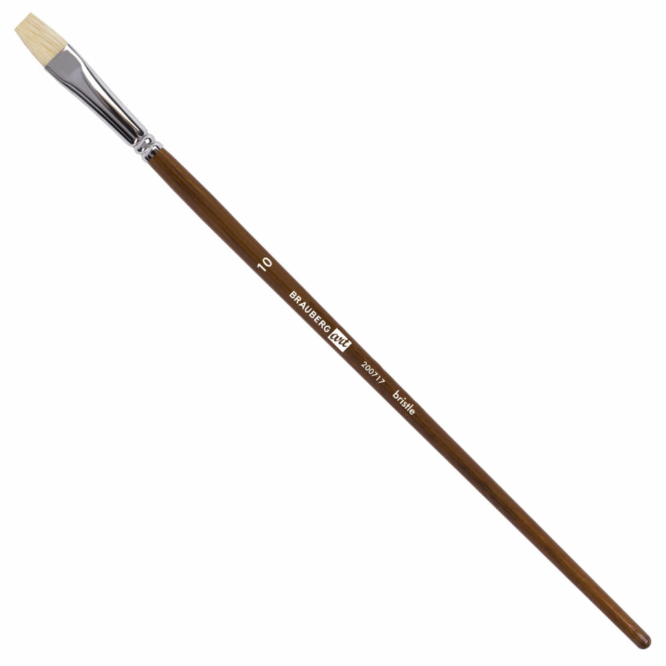 Кисть художественная профессиональная BRAUBERG ART CLASSIC, щетина, плоская, № 10, длинная ручка, 200717, 200717