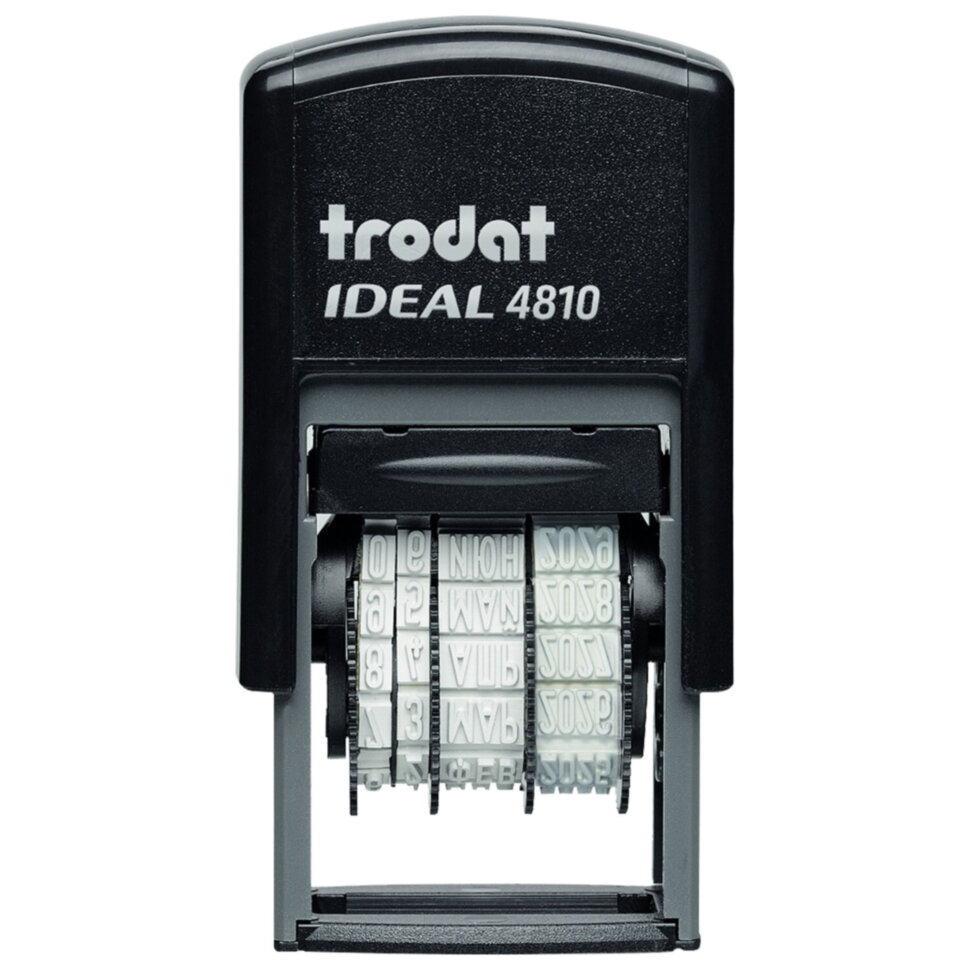 Датер-мини месяц БУКВАМИ, оттиск 20х3,8 мм, синий, TRODAT IDEAL 4810 P2, корпус черный, подушка, 218615, 239417