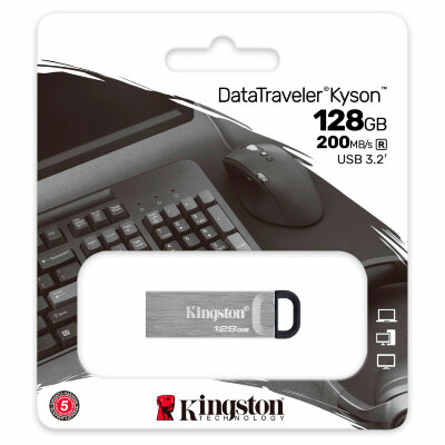 Флеш-диск 128 GB KINGSTON DataTraveler Kyson, разъем USB 3.2, серебряный, DTKN/128GB, 514063
