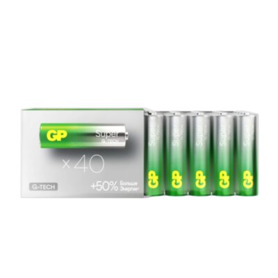 Батарейки КОМПЛЕКТ 40 шт., GP Super G-Tech, AA (LR6,15А), алкалиновые, пальчиковые, 15AA21-2CRSWC40, 455924