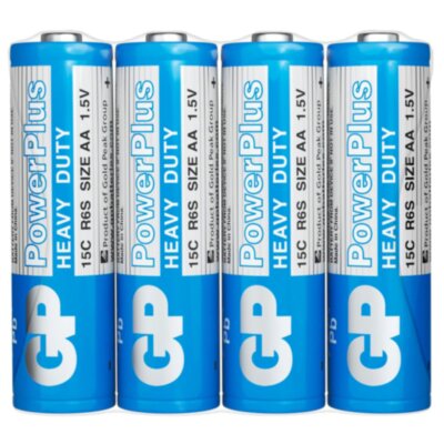 Батарейки КОМПЛЕКТ 4 шт., GP PowerPlus AA (R6, 15G), солевые, пальчиковые, в пленке, 15CEBRA-2S4, 457757