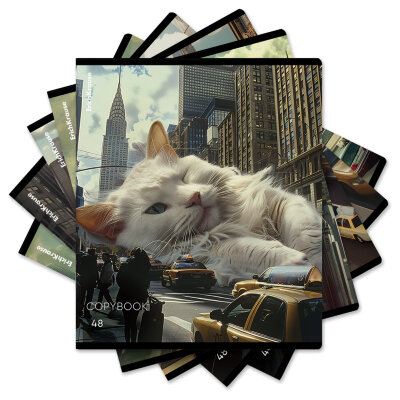 Тетрадь А5, 48 л., ERICH KRAUSE, скоба, клетка, глянцевая ламинация, "Big City Cats" (микс в спайке), 63317, 20 штук, 405273