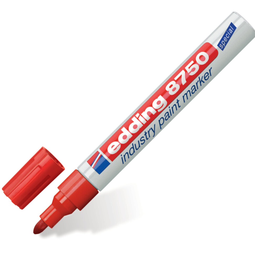 Маркер-краска лаковый (paint marker) EDDING 8750, КРАСНЫЙ, 2-4 мм, круглый наконечник, алюминиевый корпус, E-8750/2, 150597
