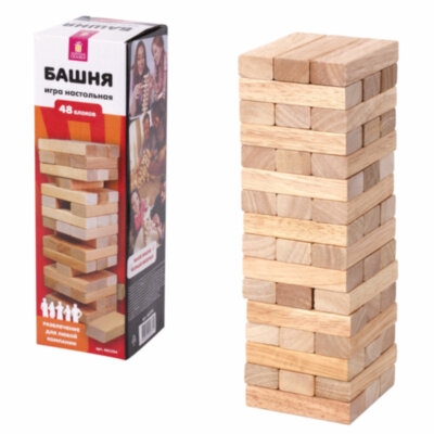 Игра настольная "БАШНЯ", 48 деревянных блоков, ЗОЛОТАЯ СКАЗКА, 662294, 662294
