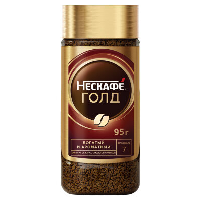 Кофе молотый в растворимом NESCAFE "Gold" 95 г, стеклянная банка, сублимированный, 12326188, 620020