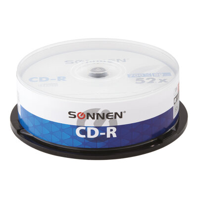 Диски CD-R SONNEN, 700 Mb, 52x, Cake Box (упаковка на шпиле) КОМПЛЕКТ 25 шт., 513531, 513531