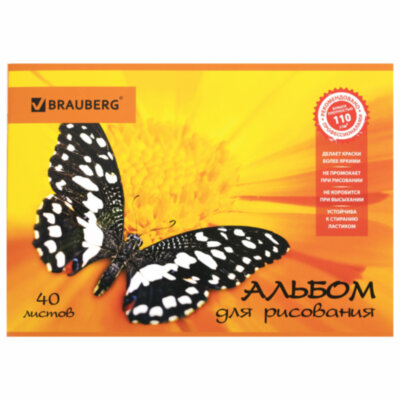 Альбом для рисования, А4, 40 листов, скоба, выборочный лак, BRAUBERG, 202х285 мм, "Летняя феерия" (1 вид), 103434, 103434