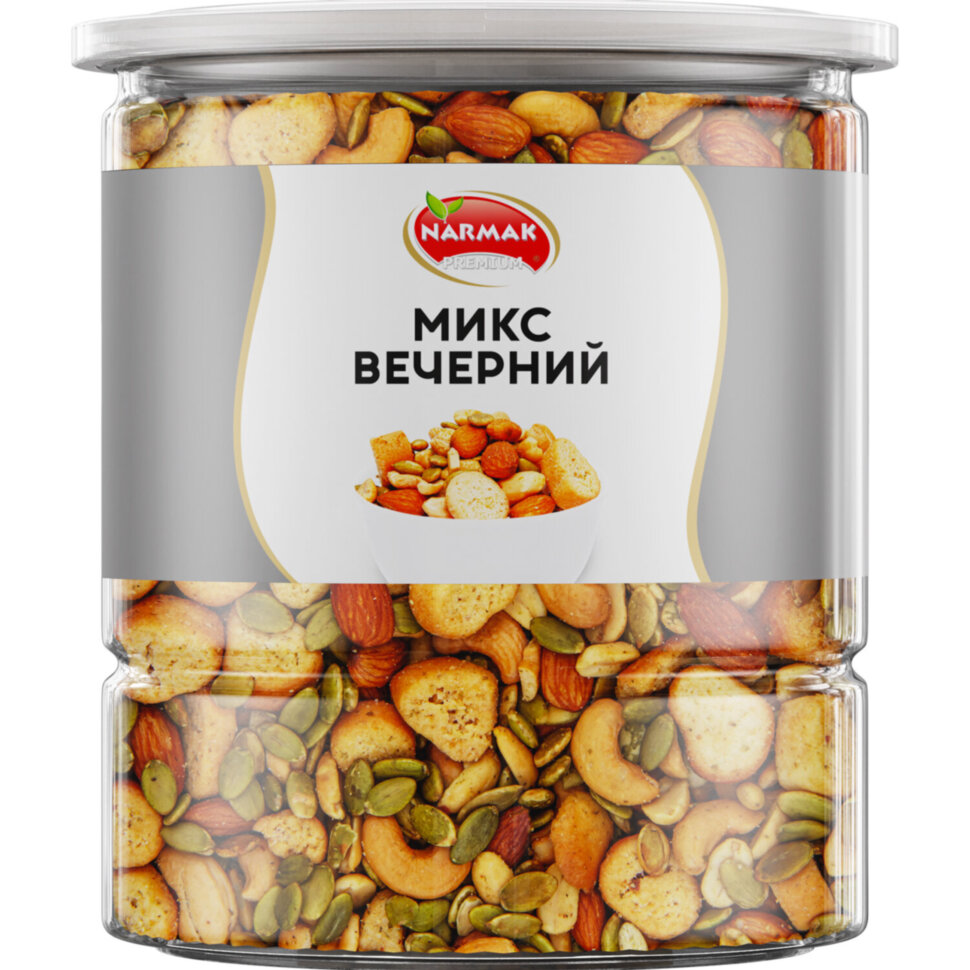 Ореховая смесь NARMAK "МИКС Вечерний" семена тыквы, миндаль, кешью, арахис, сухари, 500 г, 623570