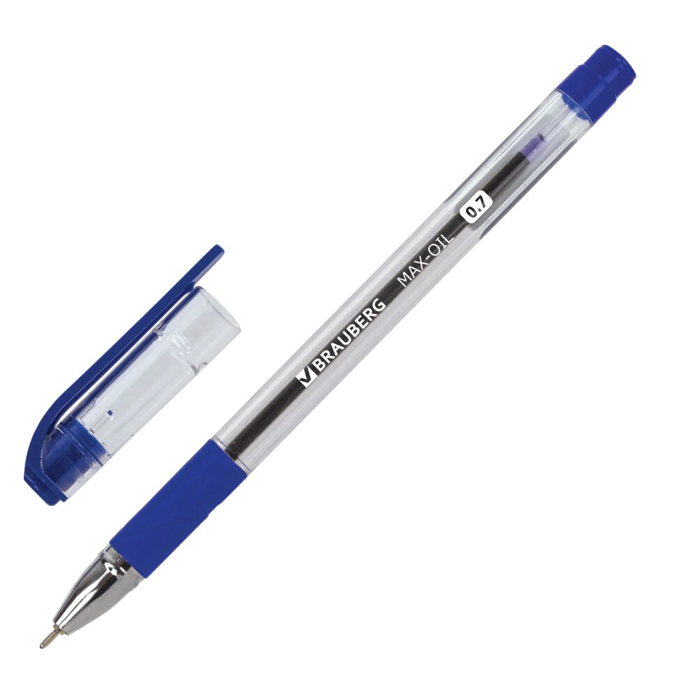 Ручка шариковая масляная с грипом BRAUBERG "Max-Oil", СИНЯЯ, игольчатый узел 0,7 мм, линия письма 0,35 мм, 141701, 36 штук, 141701