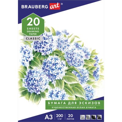 Папка для рисования БОЛЬШОГО ФОРМАТА А3, 20 л., 200 г/м2, BRAUBERG, 297х420 мм, 129224, 129224