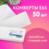 Конверты Е65 (110х220 мм), клей, 80 г/м2, КОМПЛЕКТ 50 шт., клапан автомат, 206.50, 124168