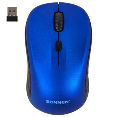 Мышь беспроводная SONNEN V-111, USB, 800/1200/1600 dpi, 4 кнопки, оптическая, синяя, 513519, 513519