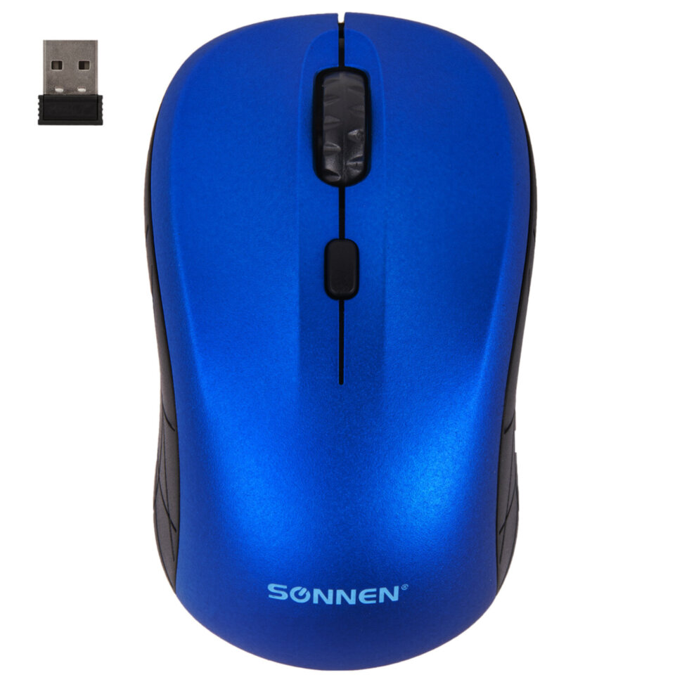 Мышь беспроводная SONNEN V-111, USB, 800/1200/1600 dpi, 4 кнопки, оптическая, синяя, 513519, 513519