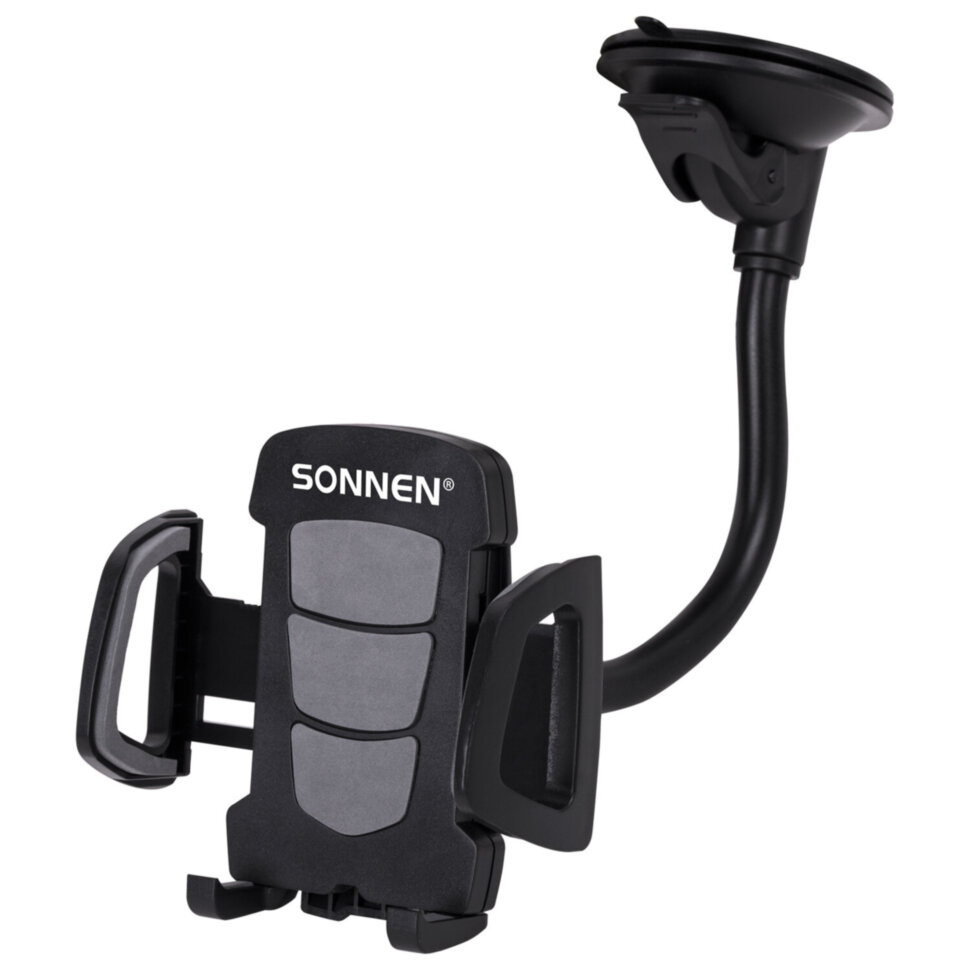 Держатель для телефона в авто на стекло SONNEN, зажим 50-100 мм, вращение 360°, 354921, 354921