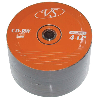 Диск CD-RW VS 700 Mb 4-12x Bulk (термоусадка без шпиля), КОМПЛЕКТ 50 шт., VSCDRWB5001, 511538