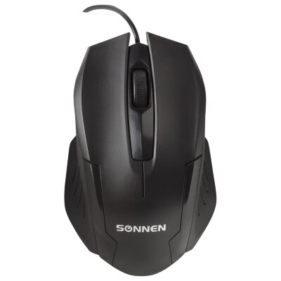 Мышь проводная SONNEN М-713, USB, 1000 dpi, 2 кнопки + колесо-кнопка, оптическая, черная, 512637, 512637