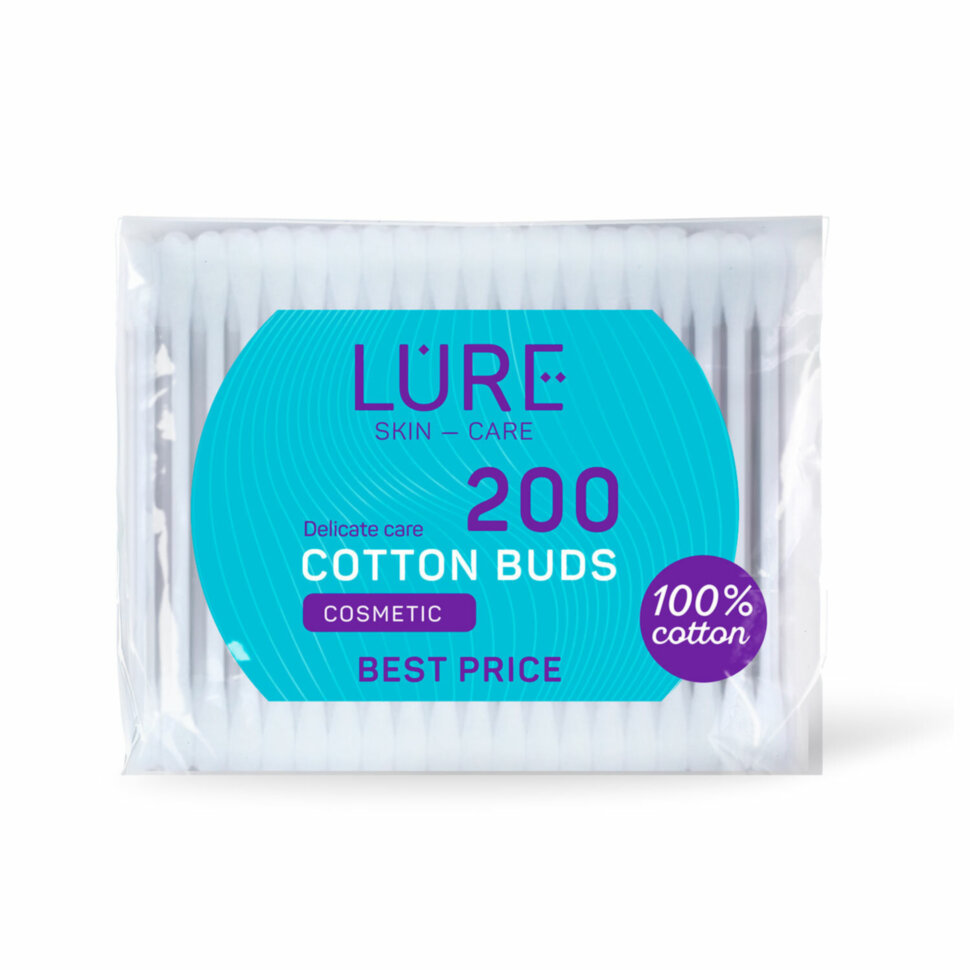 Ватные палочки КОМПЛЕКТ 200 шт., LURE, пакет, 10798, 117604