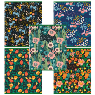 Тетрадь А5, 96 л., BRAUBERG, скоба, клетка, глянцевая ламинация, "Wild Flowers", 404429, 14 штук, 404429
