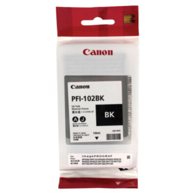 Картридж струйный CANON (PFI-102BK) iPF500/510/F600/605/610/650/655/700/710/720, черный, оригинальный, 130 мл, 0895B001, 361553