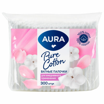 Ватные палочки КОМПЛЕКТ 300 шт., AURA, пакет, ш/к 11160, 13139, 117607