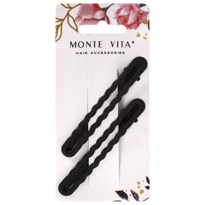 Заколки для волос НАБОР 2 шт., 8 см, зажим, soft touch, чёрный, MONTE VITA (МОНТЕ ВИТА), 457087, 12 штук, 457087