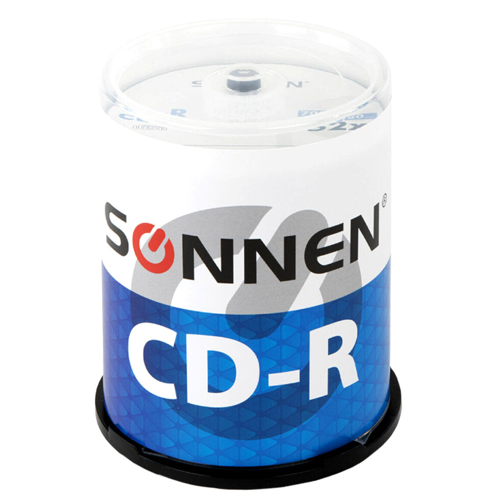 Диски CD-R SONNEN, 700 Mb, 52x, Cake Box (упаковка на шпиле) КОМПЛЕКТ 100 шт., 513533, 513533