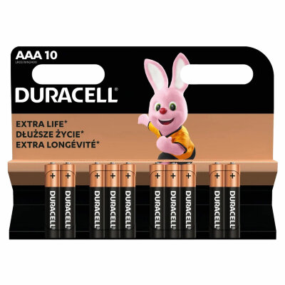 Батарейки КОМПЛЕКТ 10 шт., DURACELL Basic ОРИГИНАЛ, AAA (LR03, 24А), алкалиновые, мизинчиковые, 456787