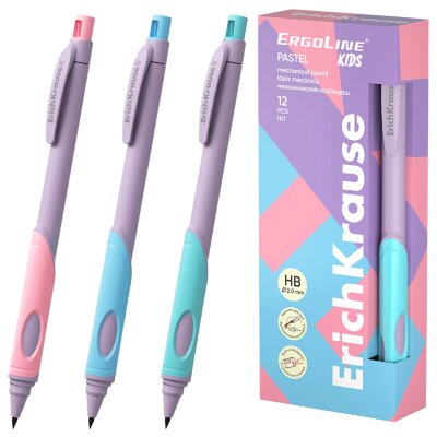 Карандаш механический 2 мм ERICH KRAUSE "ErgoLine Kids Pastel", HB, с точилкой, ассорти, 63833, 182136