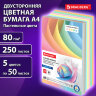 Бумага цветная BRAUBERG, А4, 80 г/м2, 250 л., (5 цветов х 50 листов), пастель, для офисной техники, 112463, 112463