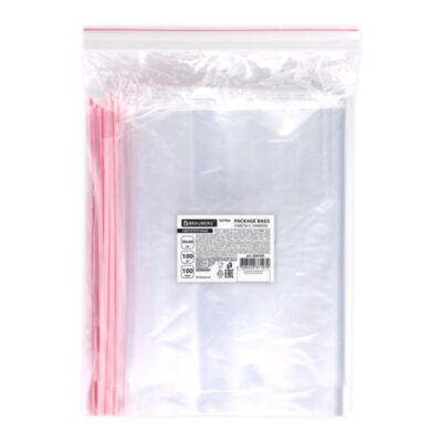 Пакеты ZIP LOCK "зиплок" СВЕРХПРОЧНЫЕ, комплект 100 шт., 300х400 мм, ПВД, 100 мкм, BRAUBERG EXTRA, 608184, 608184