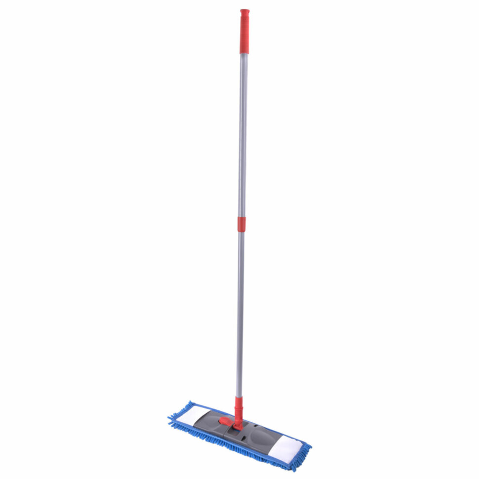 Швабра с флаундером 40 см, черенок 80-120 см, еврорезьба, насадка МОП микрофибра СИНЕЛЬ, индивидуальная упаковка пакет, LAIMA, 606314, 606314