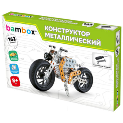 Конструктор металлический "Мотоцикл", с подвижными деталями, 162 элемента, BAMBOX (БАМБОКС), 666364, 666364