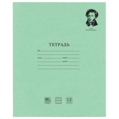 Тетрадь ВЕЛИКИЕ ИМЕНА. Пушкин А.С., 12л. частая косая С ДОПОЛНИТЕЛЬНОЙ ГОРИЗОНТАЛЬНОЙ, плотная бумага 80г/м, обложка офсет, BRAUBERG, 105718, 60 штук, 105718