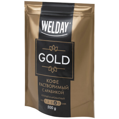 Кофе растворимый WELDAY (ВЭЛДЭЙ) "GOLD" 500 г, БРАЗИЛИЯ, арабика, сублимированный, в упаковке Zip-Lock, 622673, 622673