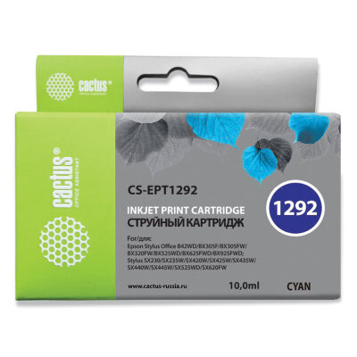 Картридж струйный CACTUS (CS-EPT1292) для EPSON Stylus B42WD/BX305W/BX625WD, голубой, 361954
