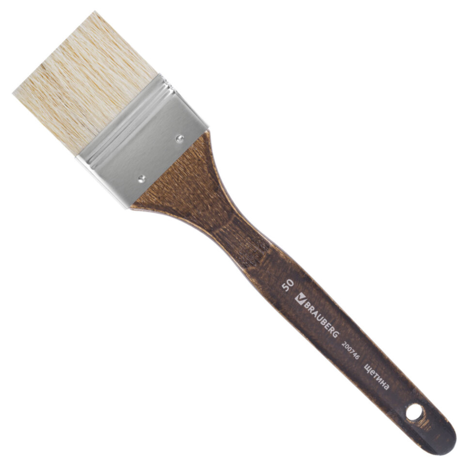 Кисть художественная профессиональная BRAUBERG ART CLASSIC, щетина, флейц, № 50, короткая ручка, 200746, 200746