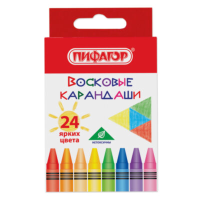 Восковые мелки ПИФАГОР "СОЛНЫШКО", НАБОР 24 цвета, 227281, 227281
