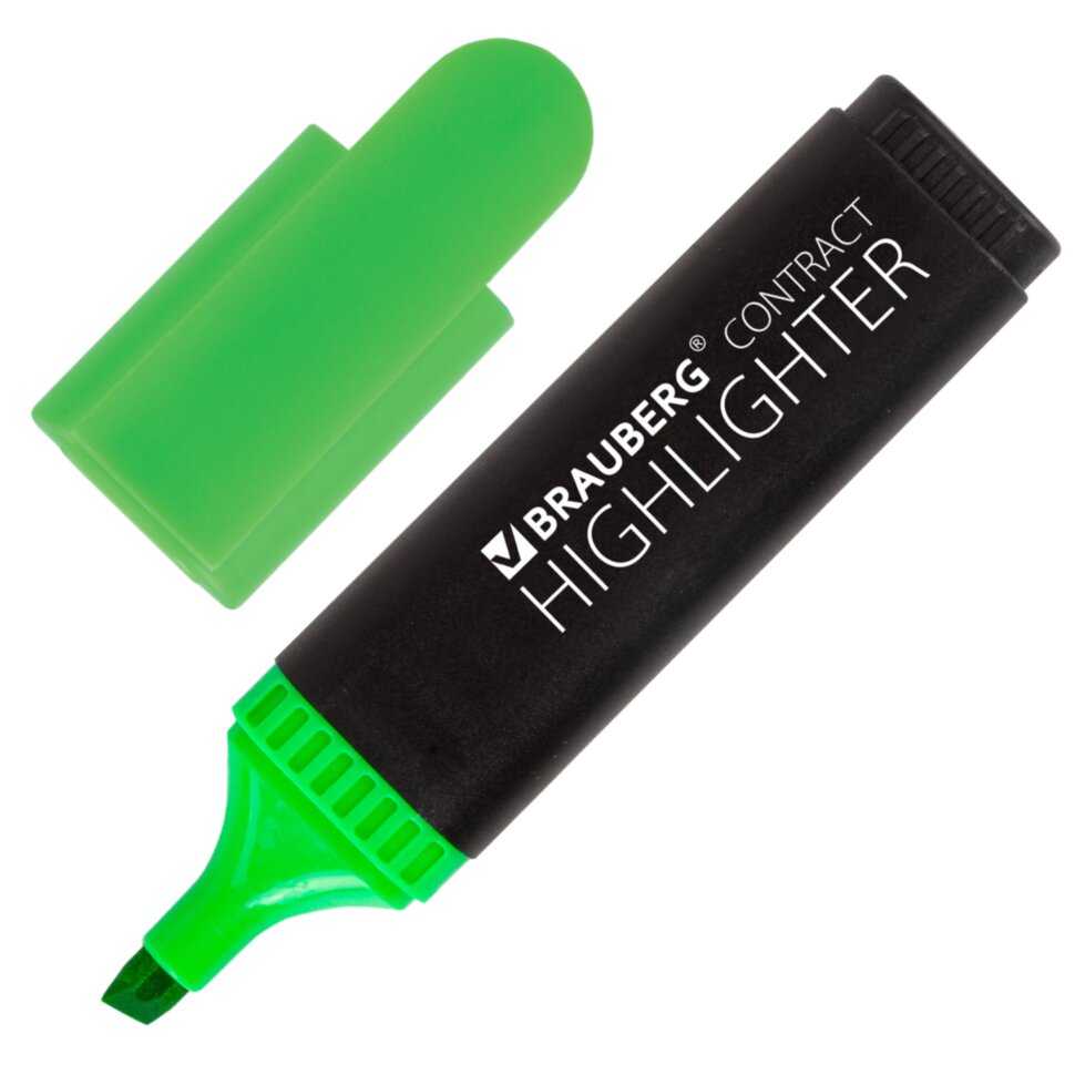 Текстовыделитель BRAUBERG "Contract", ЗЕЛЕНЫЙ, линия 1-5 мм, 150390, 150390