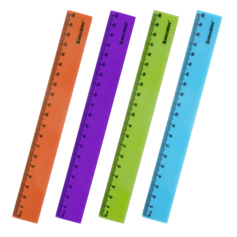 Линейка пластиковая 20 см, BRAUBERG "NEON", ассорти, пакет, 210773, 210773