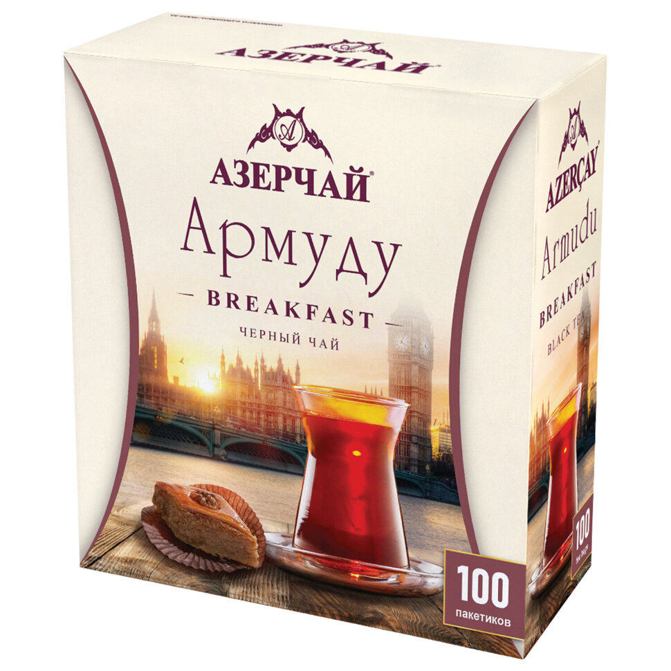Чай АЗЕРЧАЙ "Армуду Breakfast" черный, 100 пакетиков по 1,6 г, 420534, 622735